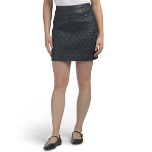 BOD & CHRISTENSEN Navy Leather Quilted Skirt